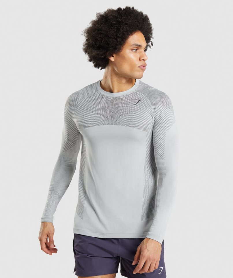 Gymshark Apex Seamless Long Sleeve Férfi Póló Világos Szürke | HU-X-734