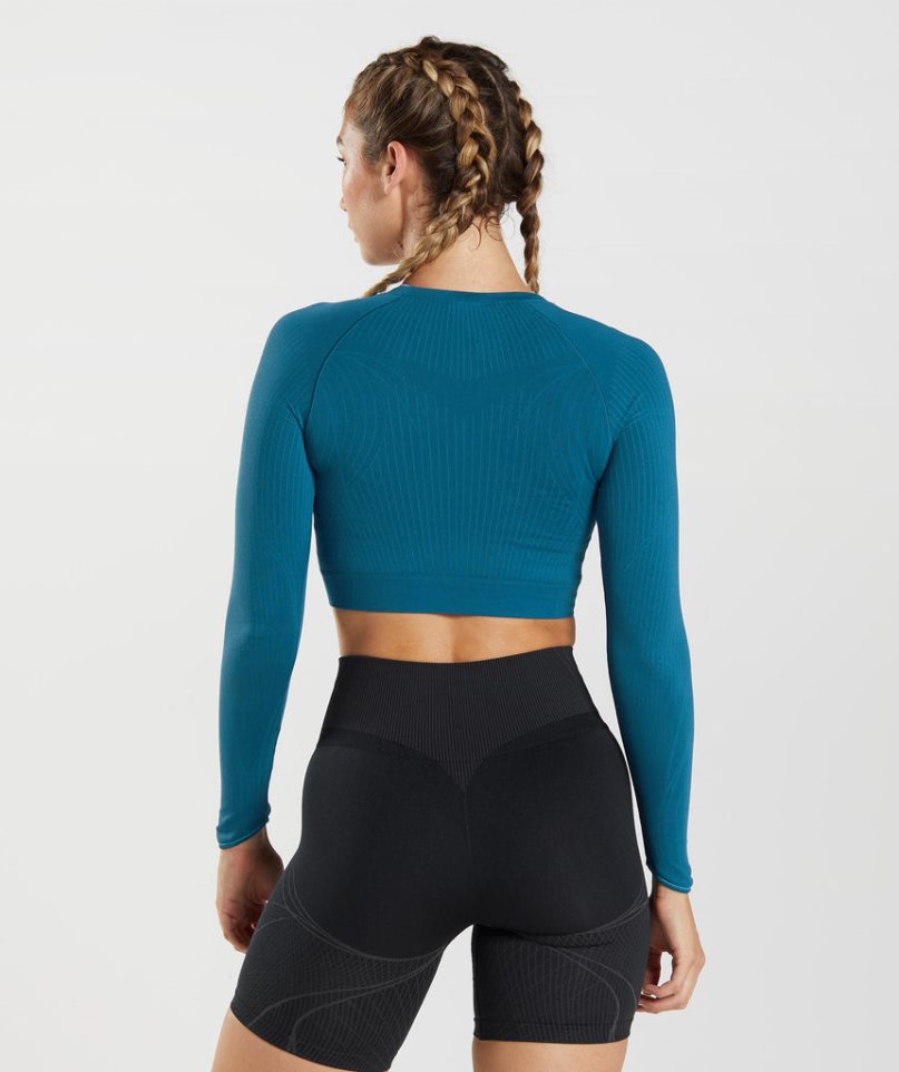 Gymshark Apex Seamless Női Vágott Felsők Kék | HU-D-537