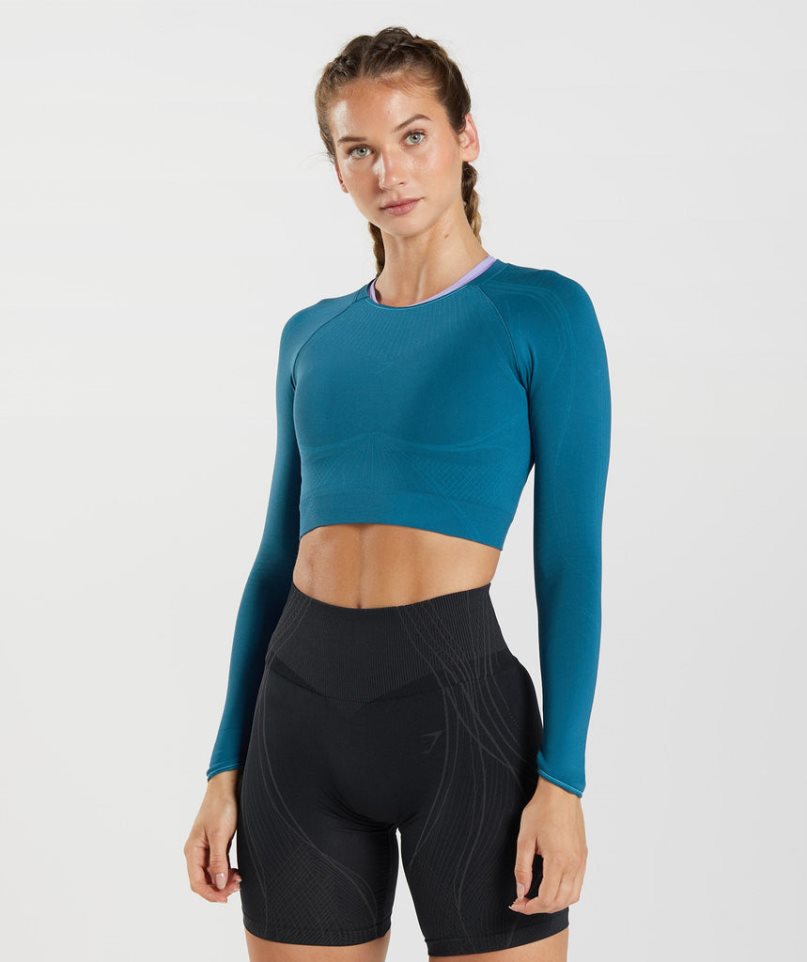 Gymshark Apex Seamless Női Vágott Felsők Kék | HU-D-537