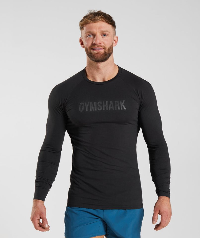 Gymshark Apollo Long Sleeve Férfi Póló Fekete | HU-A-287