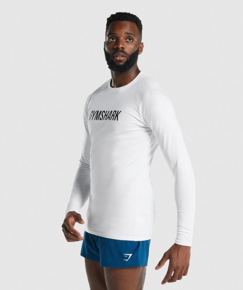 Gymshark Apollo Long Sleeve Férfi Póló Fehér | HU-G-631