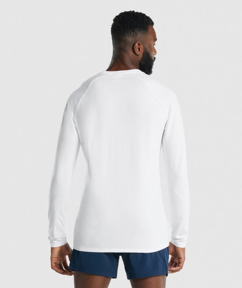 Gymshark Apollo Long Sleeve Férfi Póló Fehér | HU-N-079