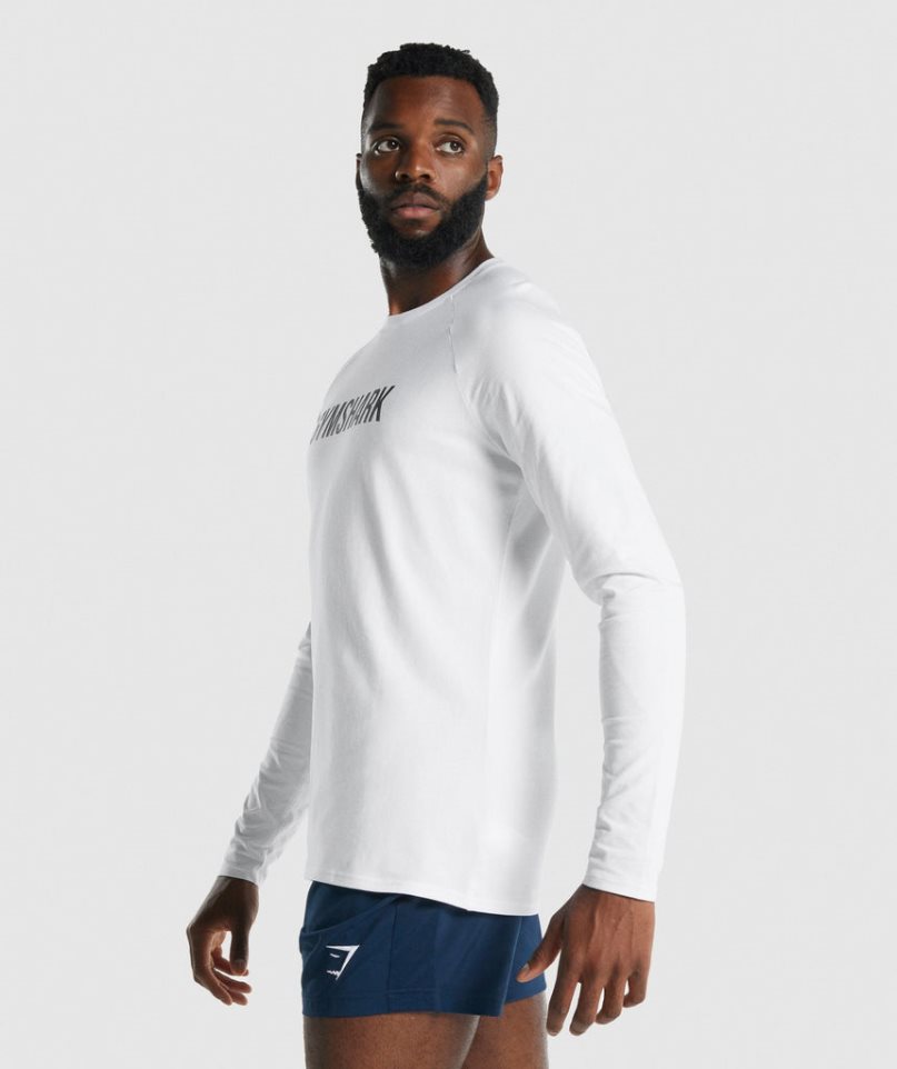 Gymshark Apollo Long Sleeve Férfi Póló Fehér | HU-N-079