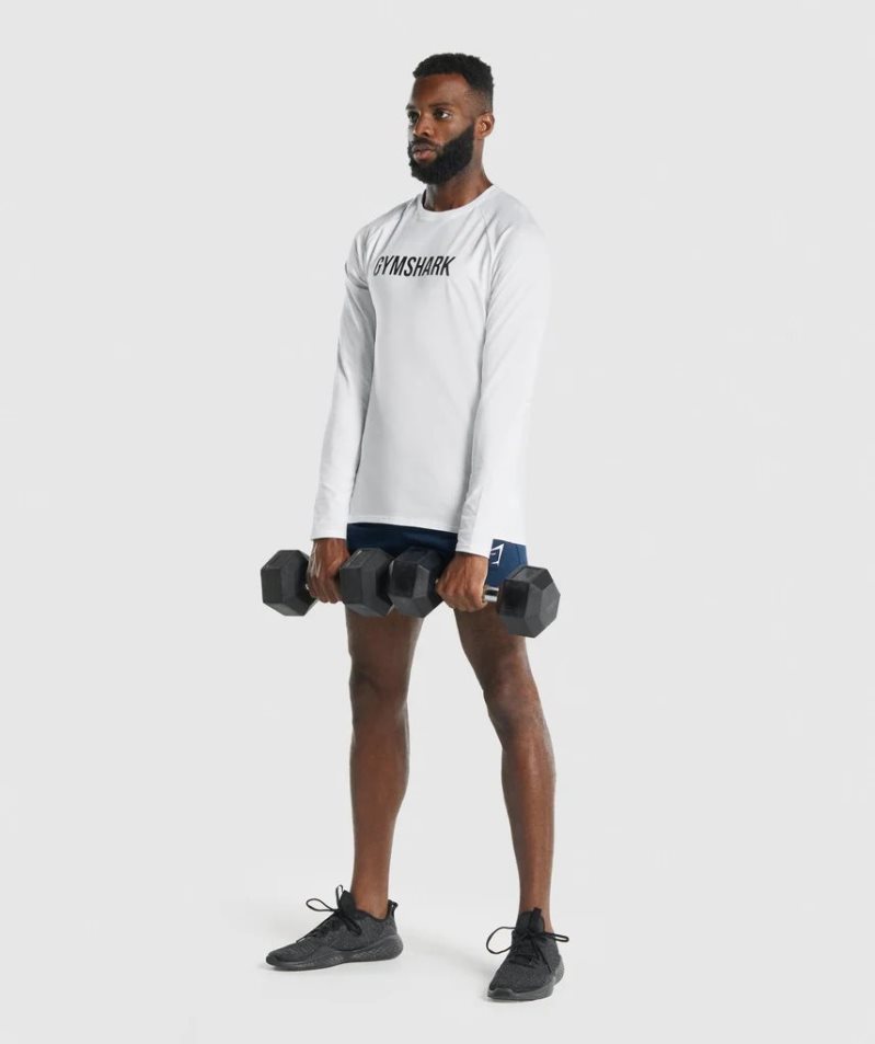 Gymshark Apollo Long Sleeve Férfi Póló Fehér | HU-N-079