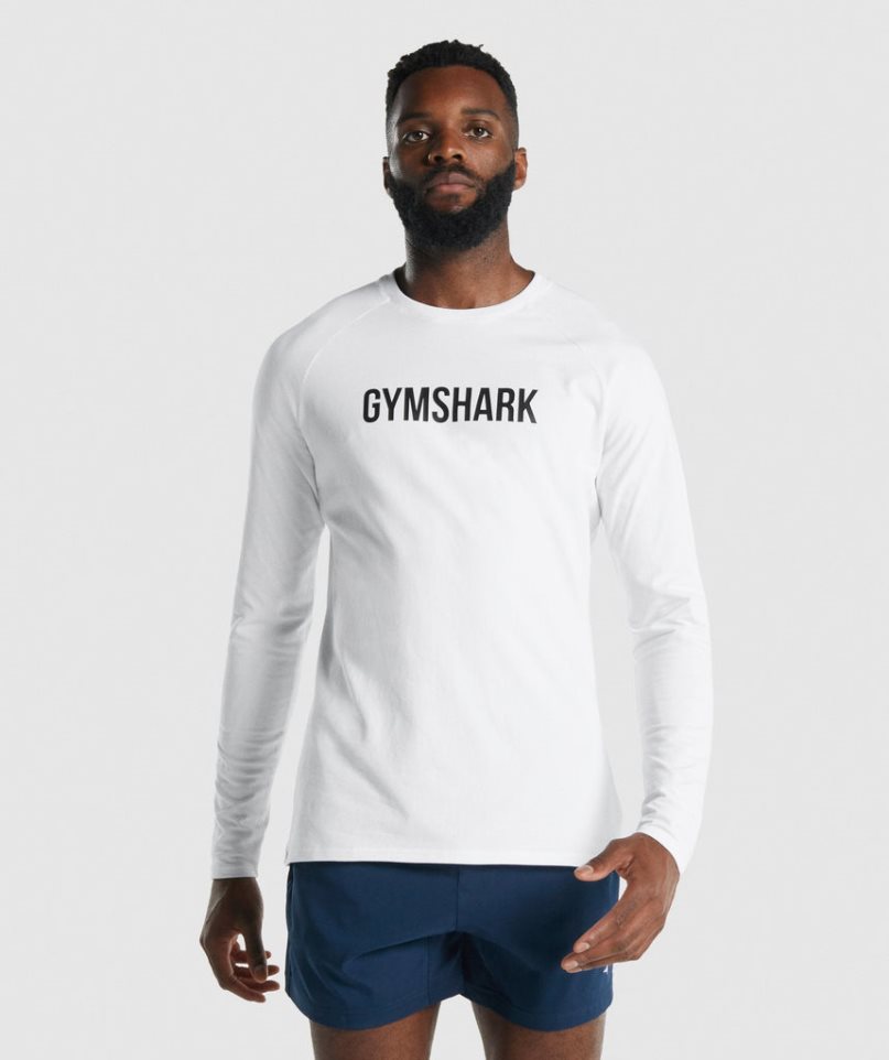 Gymshark Apollo Long Sleeve Férfi Póló Fehér | HU-N-079