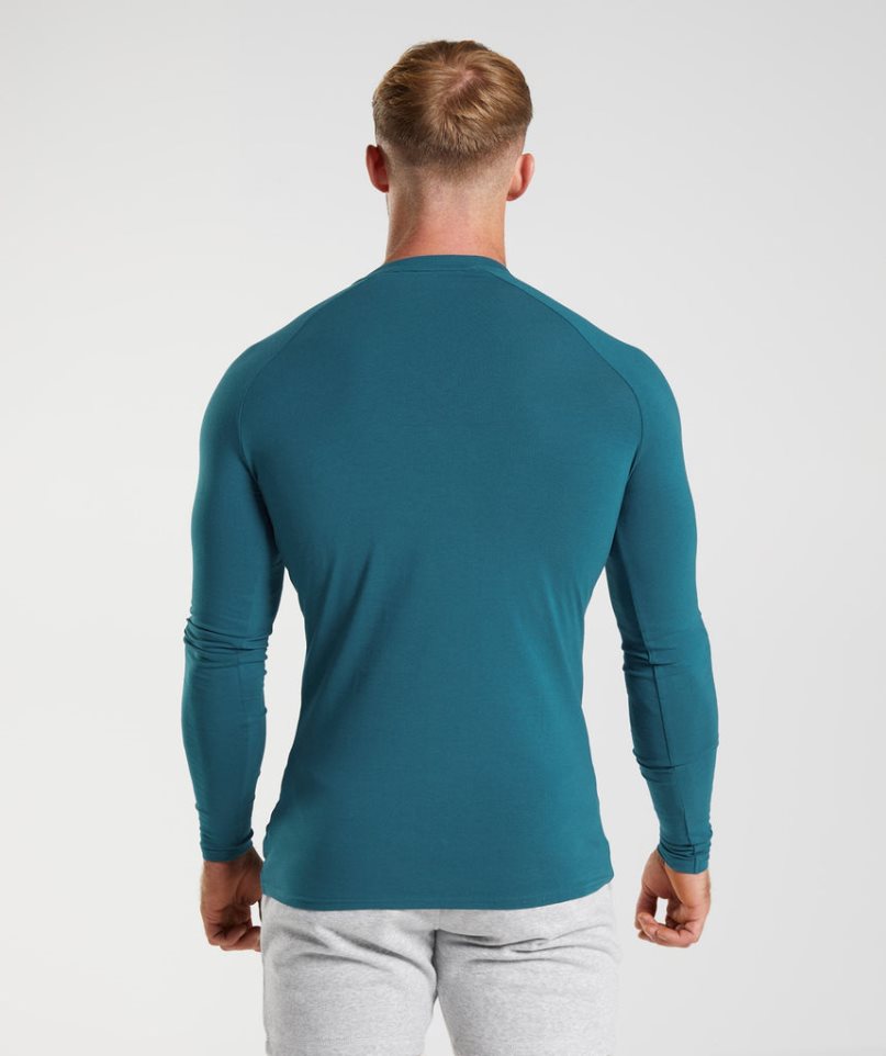 Gymshark Apollo Long Sleeve Férfi Póló Kék | HU-E-871
