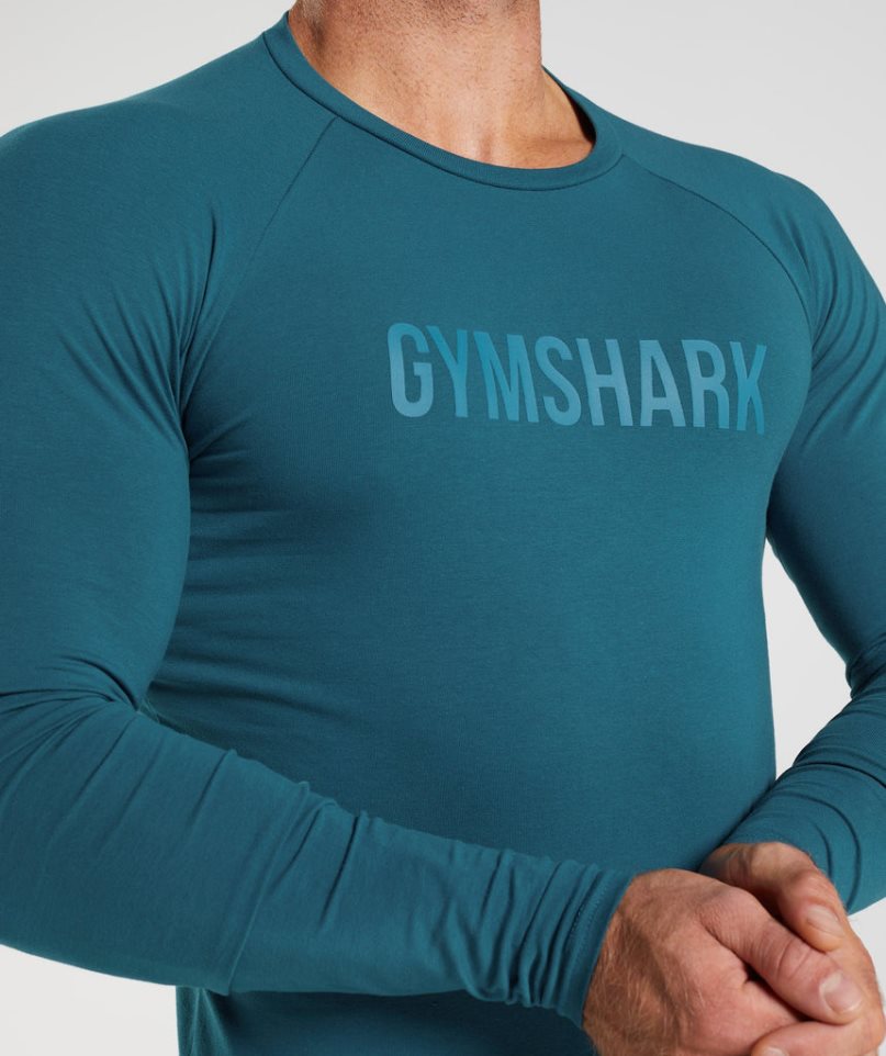 Gymshark Apollo Long Sleeve Férfi Póló Kék | HU-E-871