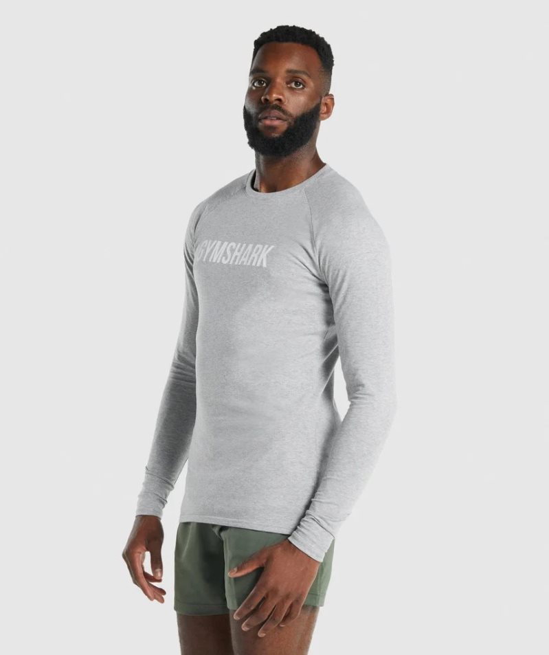 Gymshark Apollo Long Sleeve Férfi Póló Világos Szürke | HU-N-786
