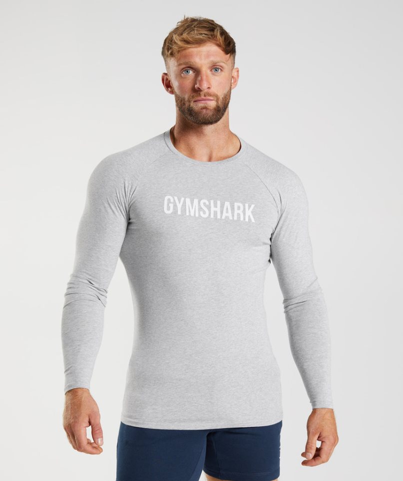 Gymshark Apollo Long Sleeve Férfi Póló Világos Szürke | HU-O-982