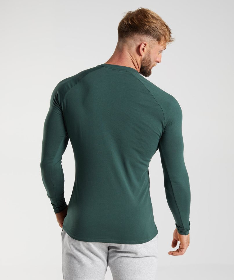 Gymshark Apollo Long Sleeve Férfi Póló Zöld | HU-X-872