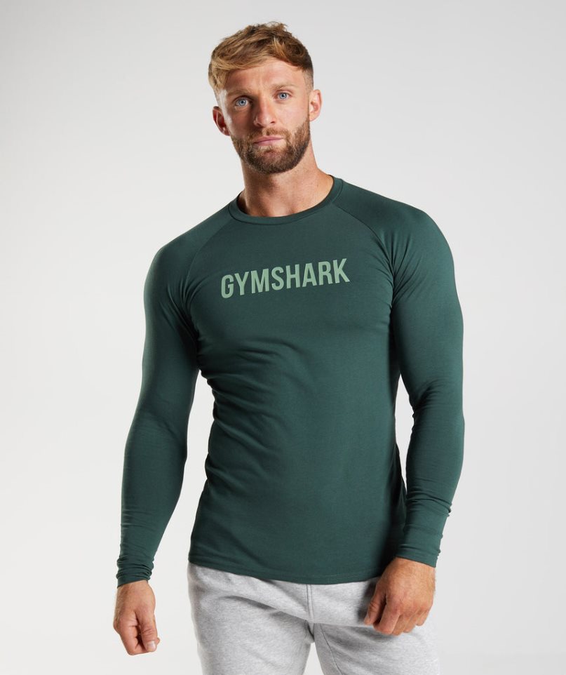 Gymshark Apollo Long Sleeve Férfi Póló Zöld | HU-X-872