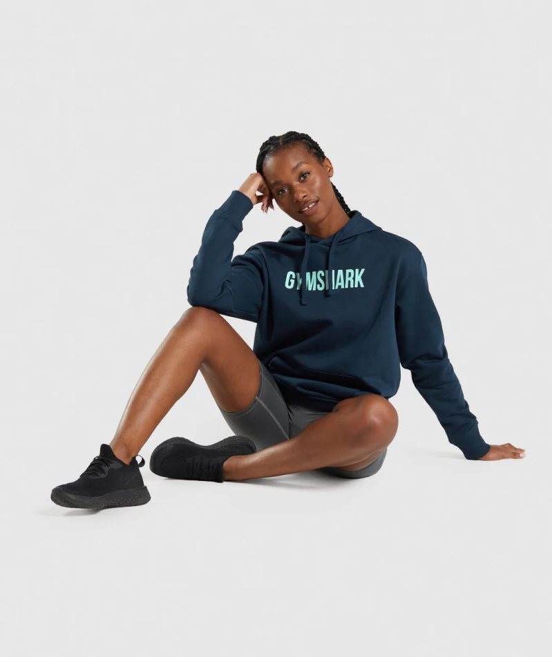 Gymshark Apollo Oversized Női Kapucnis Pulóver Sötétkék | HU-T-384