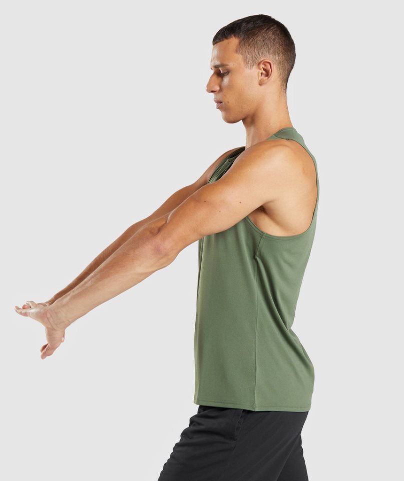 Gymshark Arrival Férfi Ujjatlan Póló Olivazöld | HU-W-317