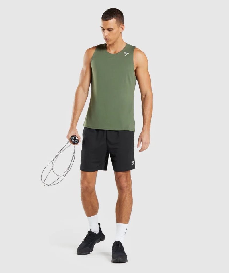 Gymshark Arrival Férfi Ujjatlan Póló Olivazöld | HU-W-317