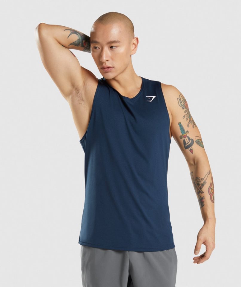 Gymshark Arrival Férfi Ujjatlan Póló Sötétkék | HU-E-956