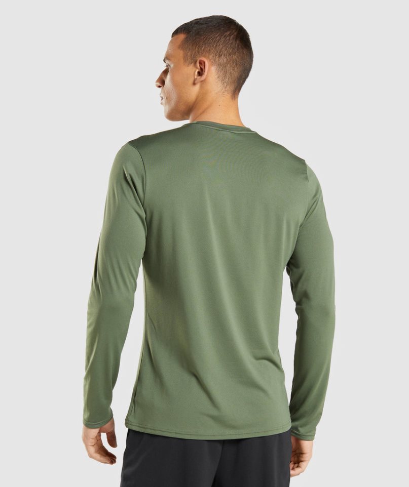 Gymshark Arrival Long Sleeve Férfi Póló Olivazöld | HU-H-713