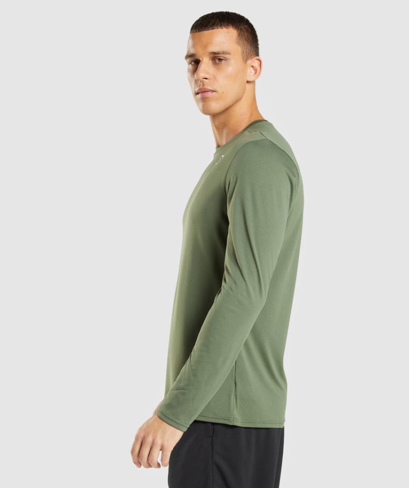 Gymshark Arrival Long Sleeve Férfi Póló Olivazöld | HU-H-713