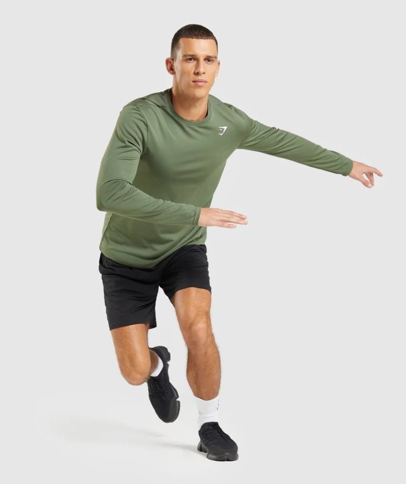 Gymshark Arrival Long Sleeve Férfi Póló Olivazöld | HU-H-713