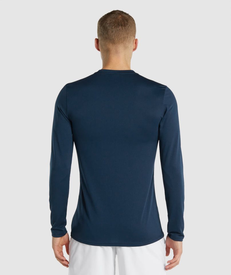 Gymshark Arrival Long Sleeve Férfi Póló Sötétkék | HU-I-789