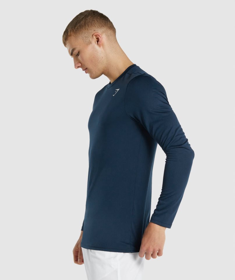 Gymshark Arrival Long Sleeve Férfi Póló Sötétkék | HU-I-789
