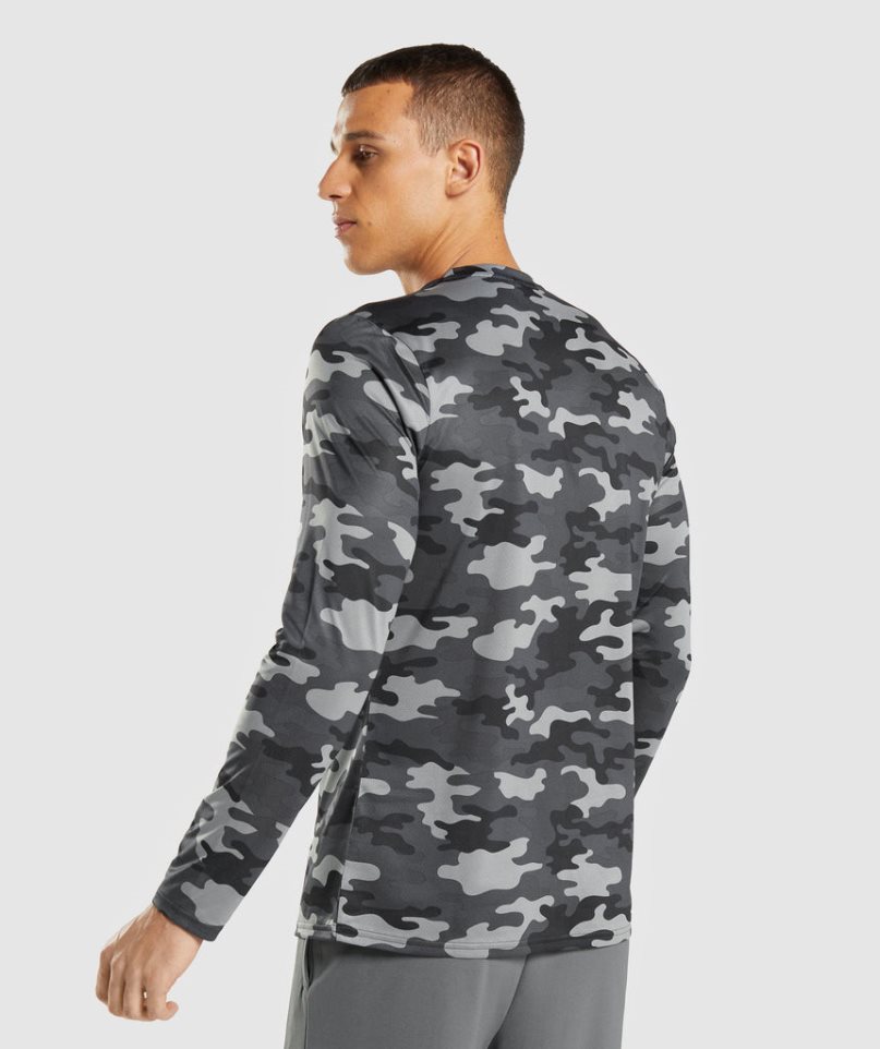 Gymshark Arrival Long Sleeve Férfi Póló Camo | HU-L-219