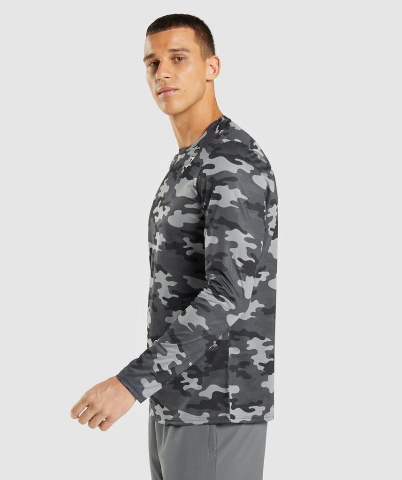 Gymshark Arrival Long Sleeve Férfi Póló Camo | HU-L-219