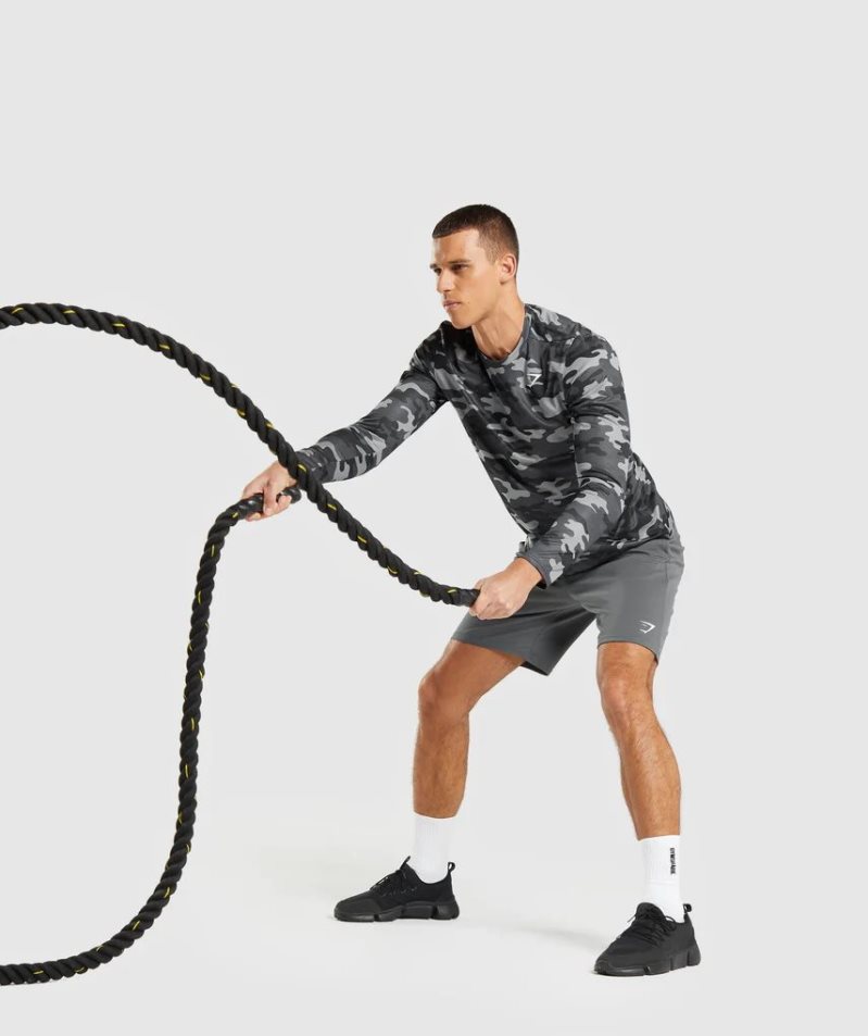 Gymshark Arrival Long Sleeve Férfi Póló Camo | HU-L-219