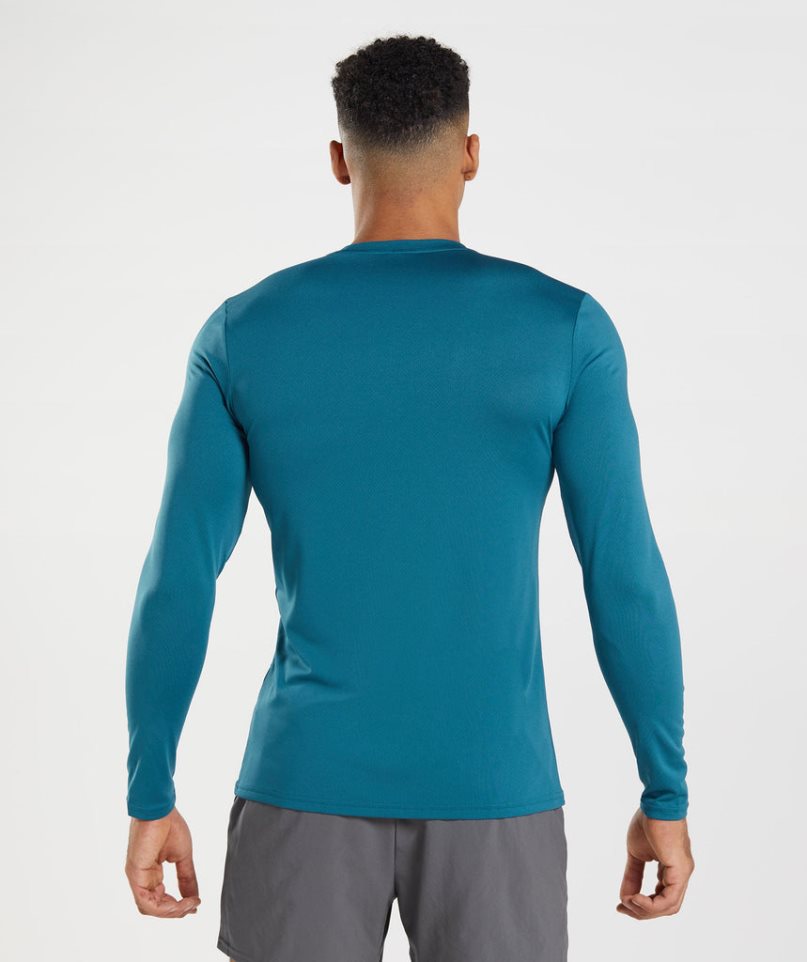 Gymshark Arrival Long Sleeve Férfi Póló Kék | HU-L-427