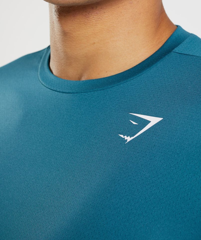 Gymshark Arrival Long Sleeve Férfi Póló Kék | HU-L-427