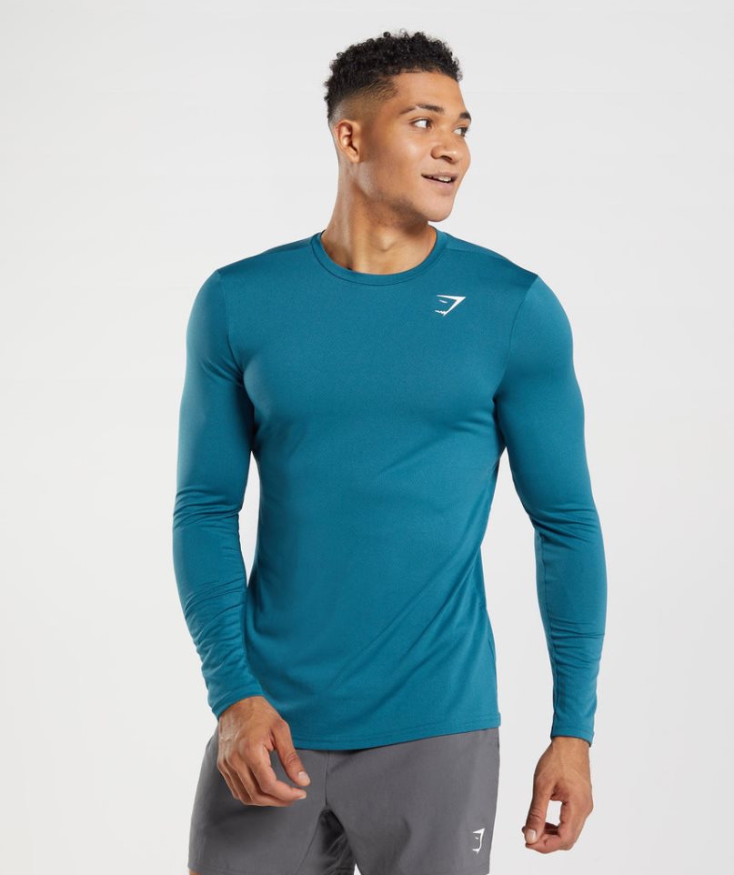 Gymshark Arrival Long Sleeve Férfi Póló Kék | HU-L-427