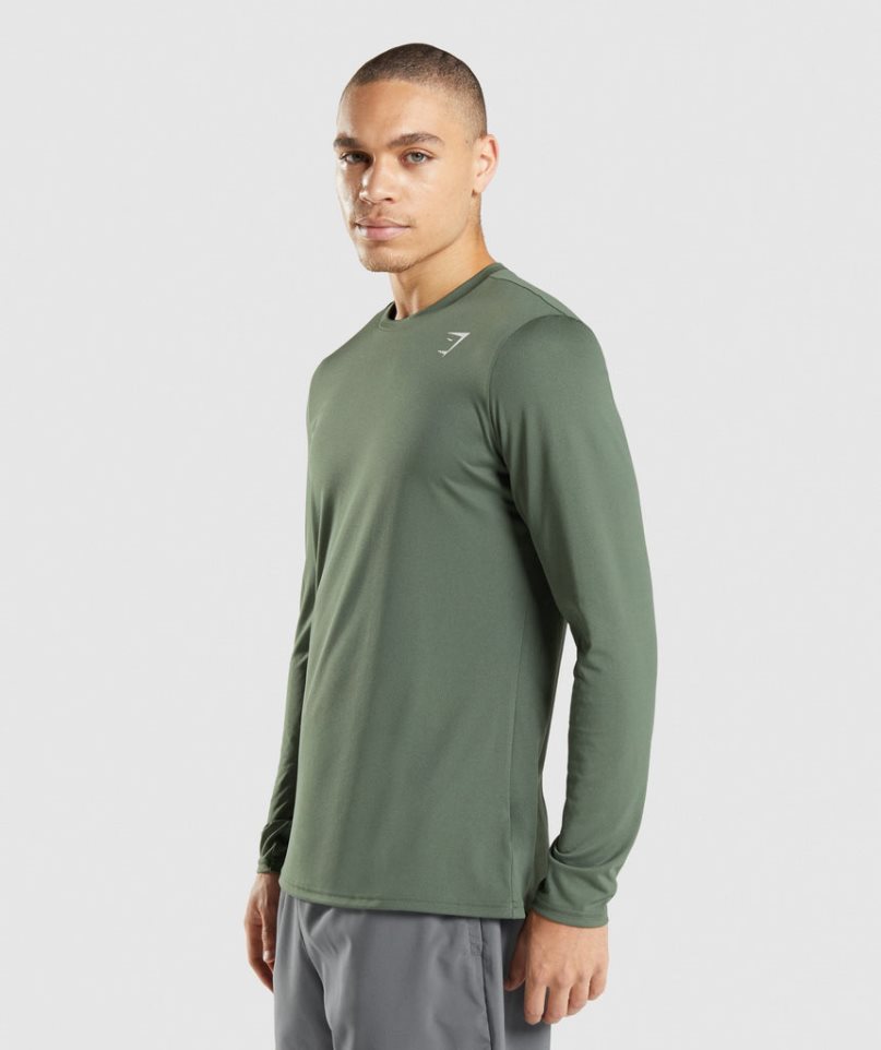 Gymshark Arrival Long Sleeve Férfi Póló Zöld | HU-X-941