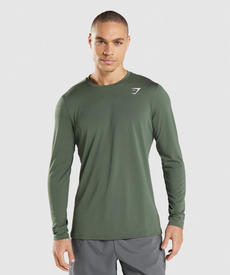 Gymshark Arrival Long Sleeve Férfi Póló Zöld | HU-X-941