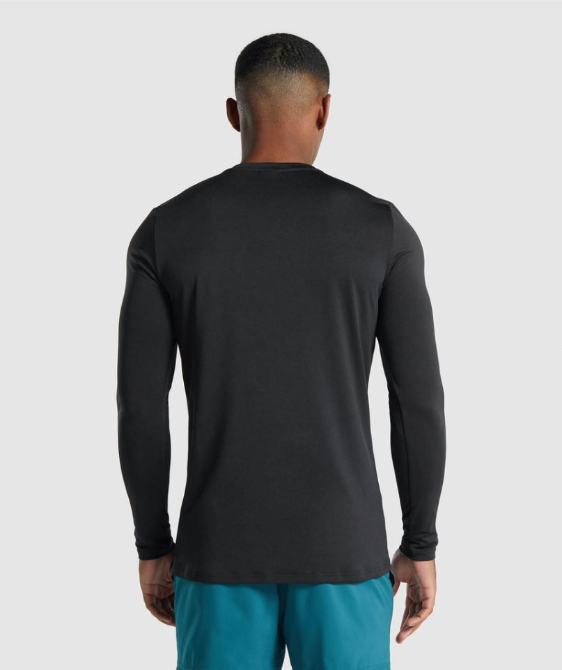 Gymshark Arrival Long Sleeve Grafika Férfi Póló Fekete | HU-J-759