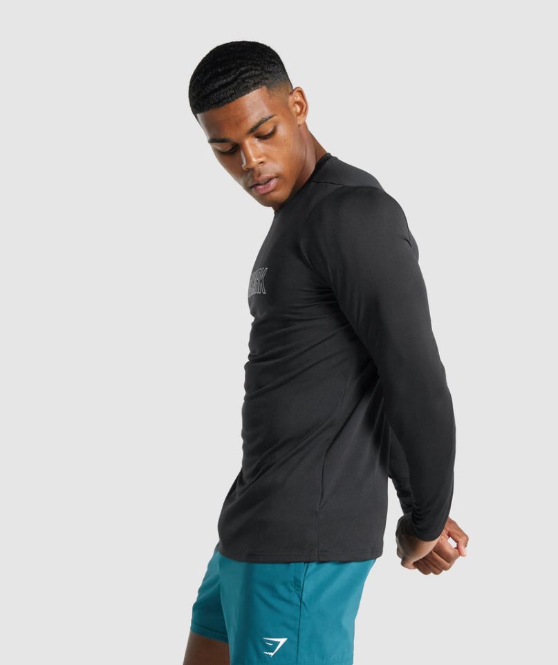 Gymshark Arrival Long Sleeve Grafika Férfi Póló Fekete | HU-J-759