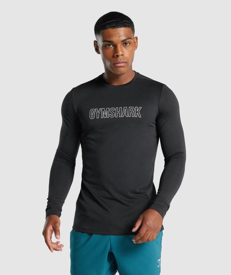 Gymshark Arrival Long Sleeve Grafika Férfi Póló Fekete | HU-J-759
