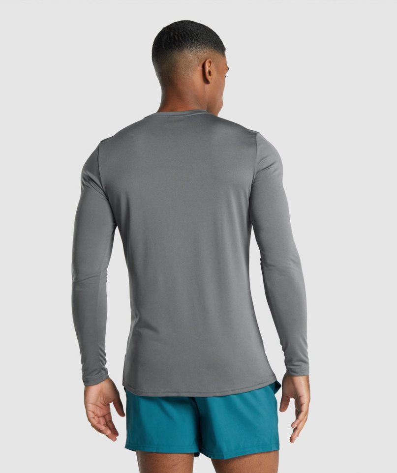 Gymshark Arrival Long Sleeve Grafika Férfi Póló Szürke | HU-L-826