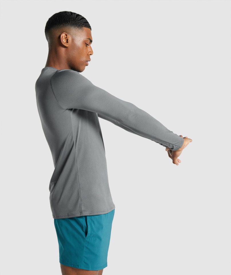 Gymshark Arrival Long Sleeve Grafika Férfi Póló Szürke | HU-L-826