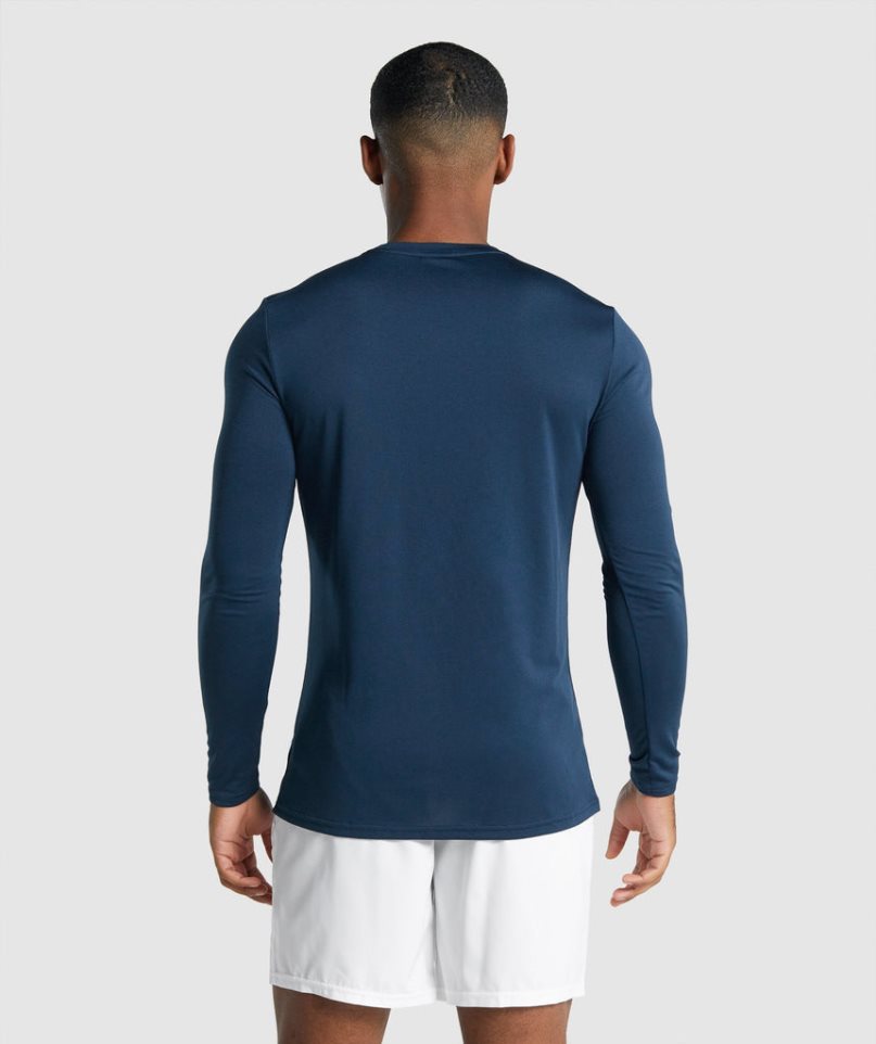 Gymshark Arrival Long Sleeve Grafika Férfi Póló Sötétkék | HU-W-495