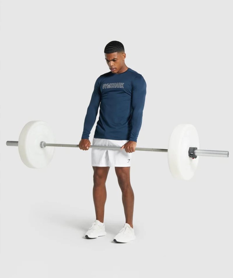 Gymshark Arrival Long Sleeve Grafika Férfi Póló Sötétkék | HU-W-495