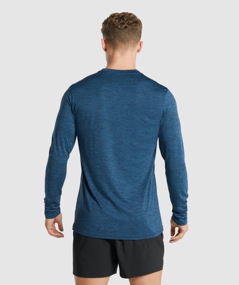 Gymshark Arrival Marl Long Sleeve Férfi Póló Sötétkék | HU-L-349
