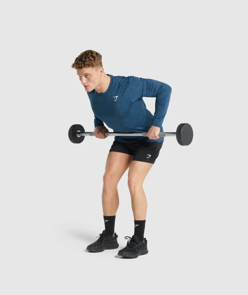 Gymshark Arrival Marl Long Sleeve Férfi Póló Sötétkék | HU-L-349