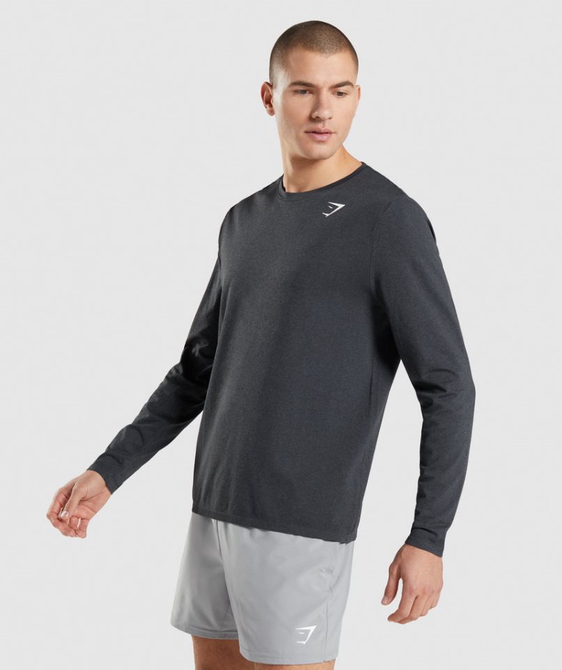 Gymshark Arrival Seamless Long Sleeve Férfi Póló Fekete | HU-B-762
