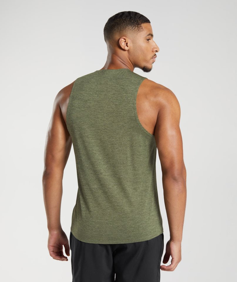 Gymshark Arrival Slim Marl Férfi Ujjatlan Póló Olivazöld | HU-J-570