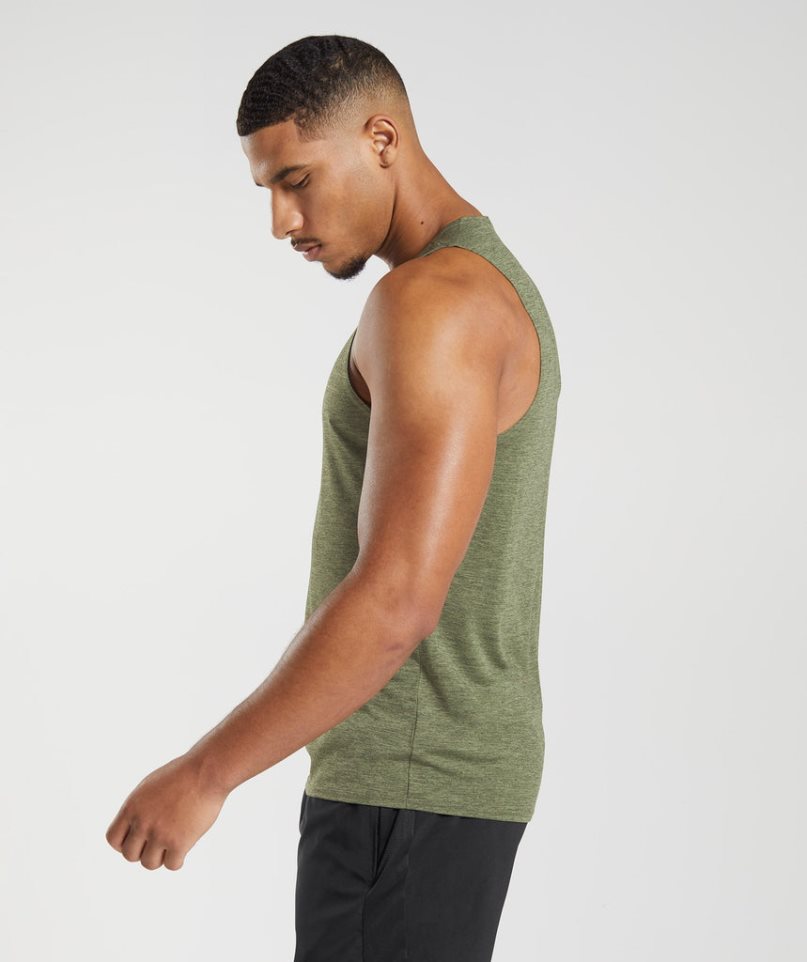 Gymshark Arrival Slim Marl Férfi Ujjatlan Póló Olivazöld | HU-J-570