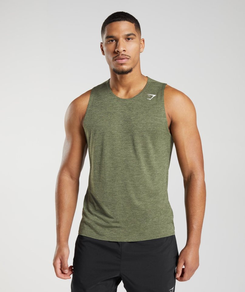 Gymshark Arrival Slim Marl Férfi Ujjatlan Póló Olivazöld | HU-J-570