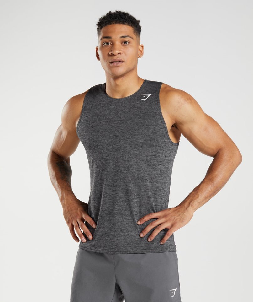 Gymshark Arrival Slim Marl Férfi Ujjatlan Póló Fekete | HU-J-592