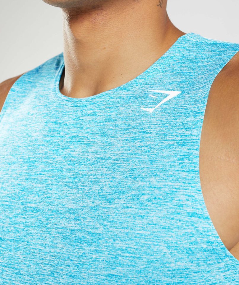 Gymshark Arrival Slim Marl Férfi Ujjatlan Póló Türkiz | HU-N-640