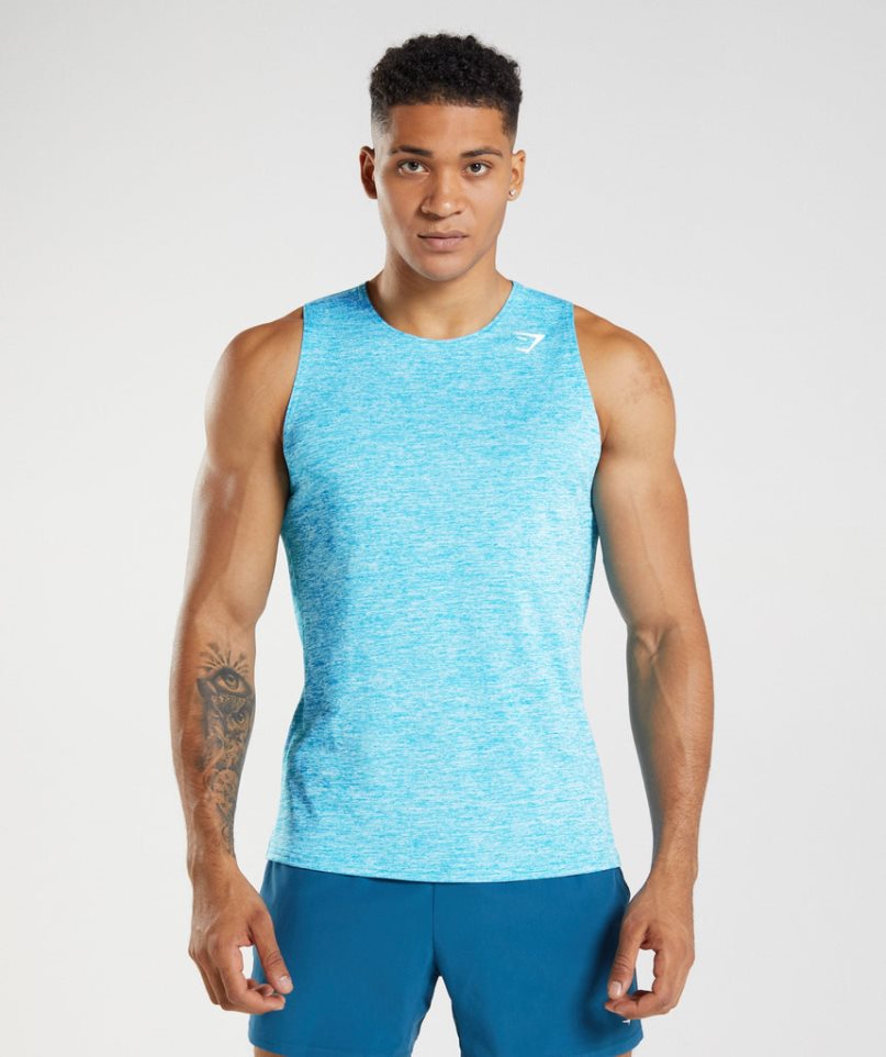 Gymshark Arrival Slim Marl Férfi Ujjatlan Póló Türkiz | HU-N-640