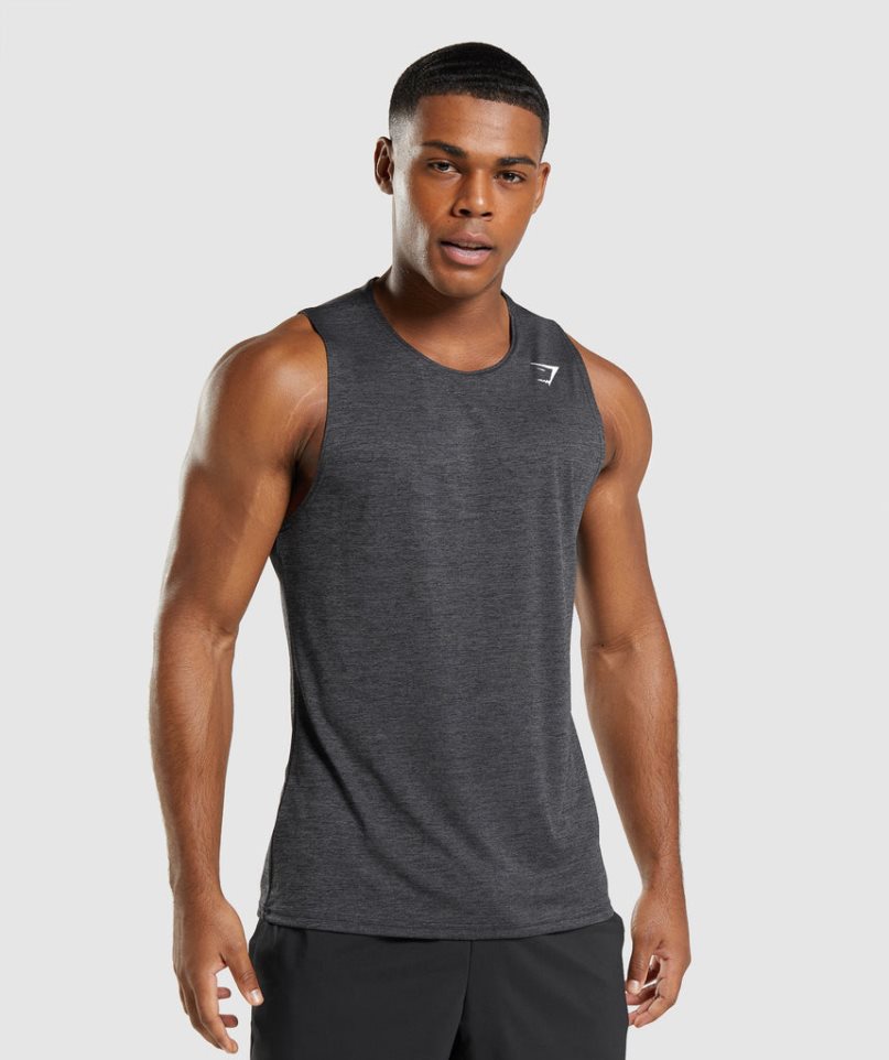 Gymshark Arrival Slim Marl Férfi Ujjatlan Póló Fekete | HU-V-403