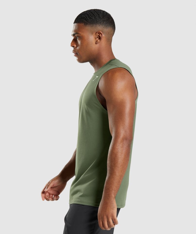 Gymshark Arrival Ujjatlan Férfi Ujjatlan Póló Olivazöld | HU-T-123